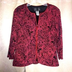 Alex Evenings Zip Jacket Red Glitter  Size Small